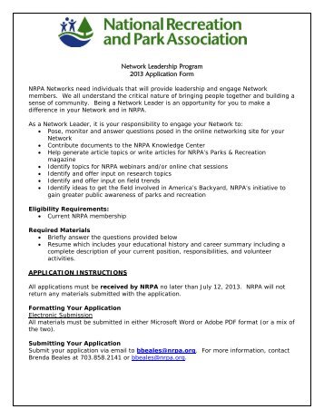 Network Leadership Program 2013 Application Form - National ...