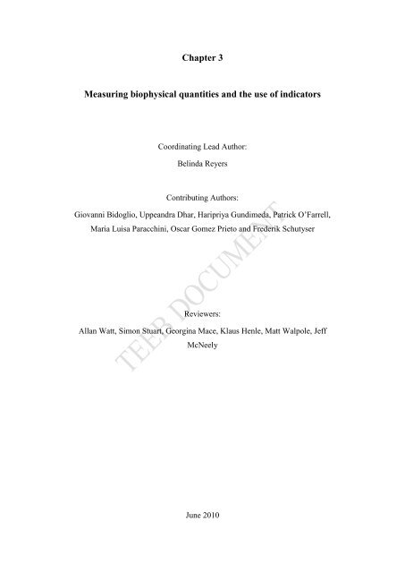 Chapter 3 Measuring biophysical quantities and the use of ... - TEEB