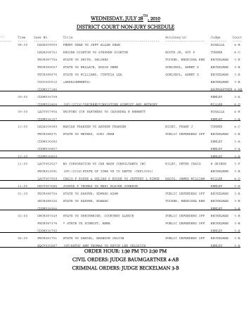 wednesday, july 28 , 2010 district court non-jury schedule order hour