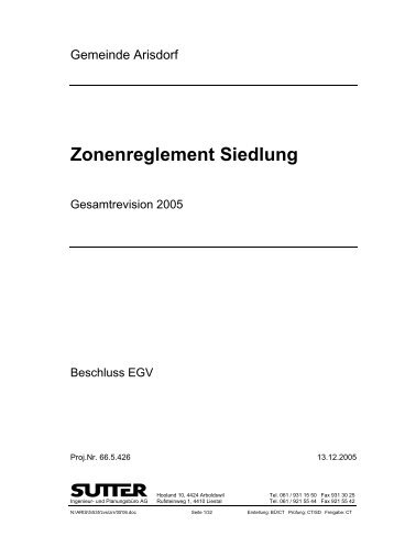 Zonenreglement Siedlung - Gemeinde Arisdorf