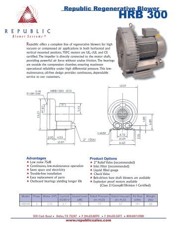 Republic Regenerative Blower HRB300