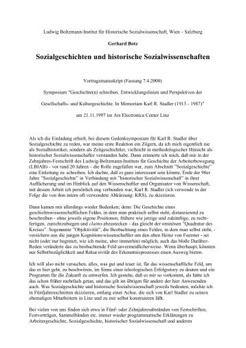 Sozialgeschichten und historische Sozialwissenschaften - Ludwig ...