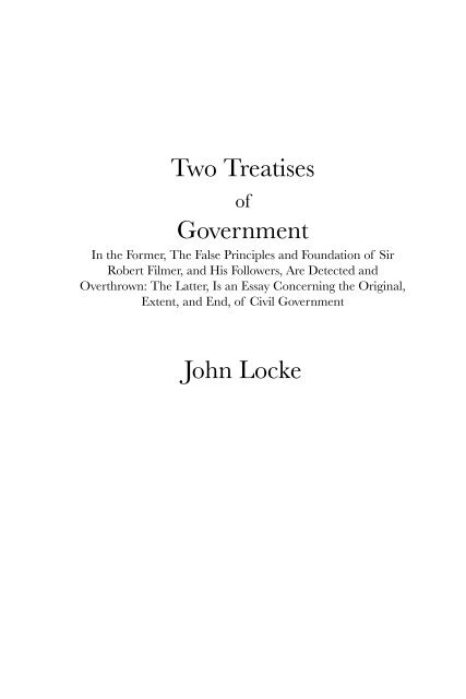 Two Treatises Government John Locke - Faculty of Social Sciences ...