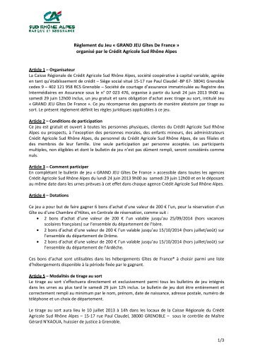 Règlement du Jeu - Crédit Agricole Sud Rhône Alpes