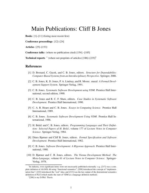 Publications: Cliff B Jones - Computing Science - Newcastle University