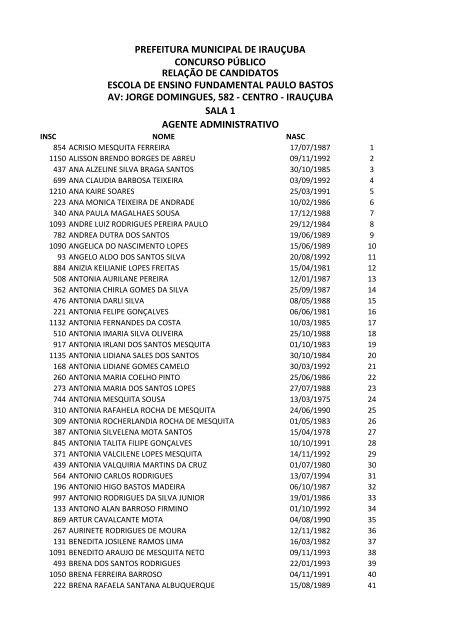 RELA\307\303O \332NICA DE CANDIDATOS POR ESCOLA ... - Serap