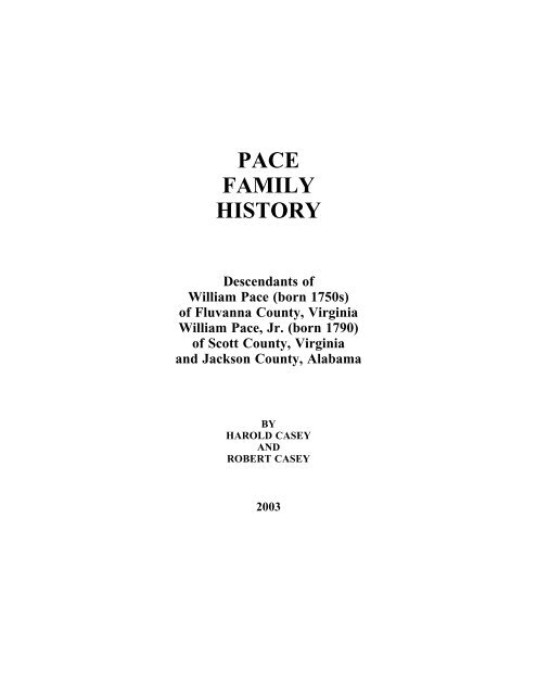PACE FAMILY HISTORY
