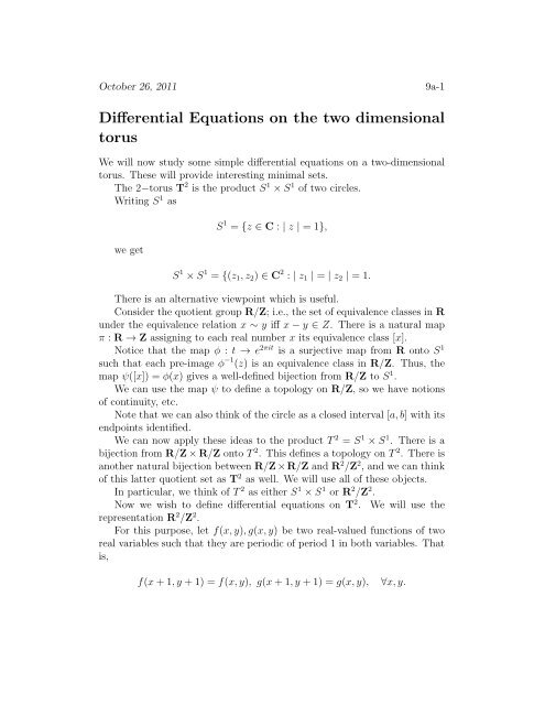 Differential Equations on the two dimensional torus