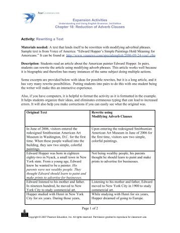 Expansion Activities Chapter 18: Reduction of Adverb Clauses ...