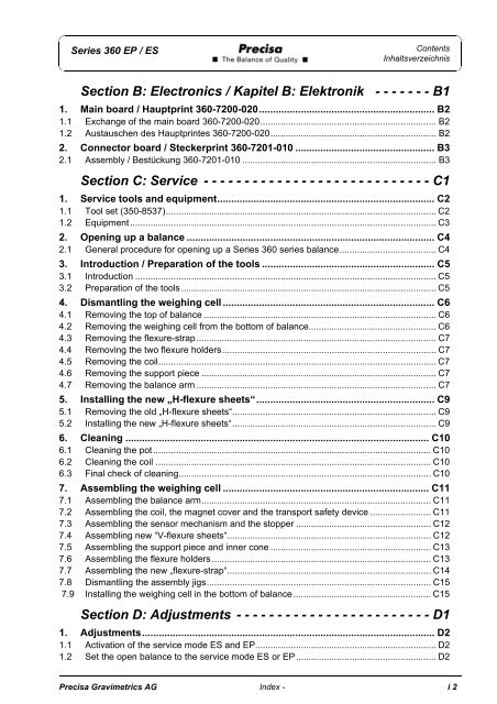 SERVICE MANUAL SERIES 360 EP SERIES 360 ES - Precisa