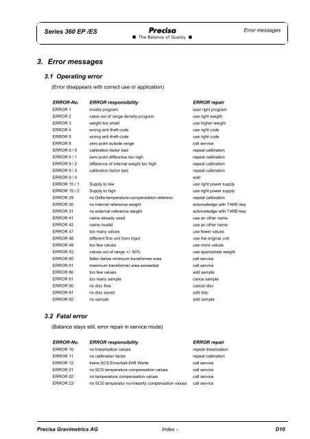 SERVICE MANUAL SERIES 360 EP SERIES 360 ES - Precisa