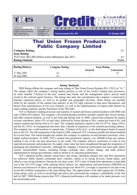 Thai Union Frozen Products Public Company ... - Investor Relations