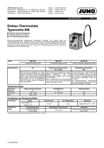 Einbau-Thermostate Typenreihe EM - Jumo