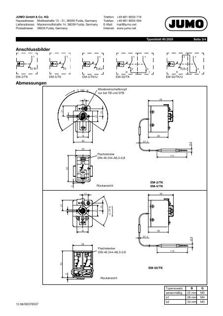 Einbau-Thermostate Typenreihe EM - Jumo