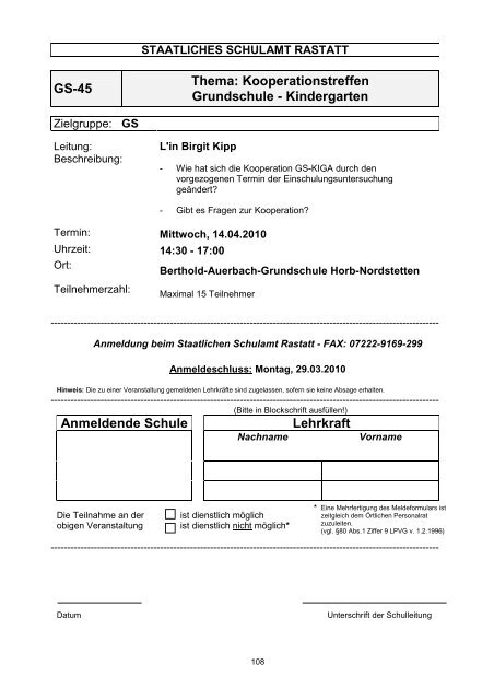 Anmeldende Schule Lehrkraft