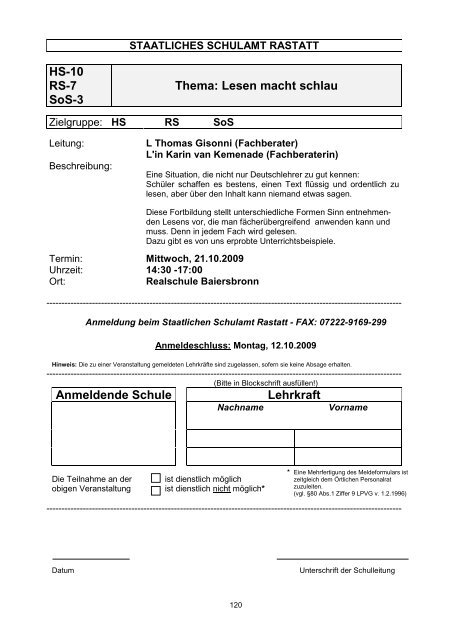 Anmeldende Schule Lehrkraft