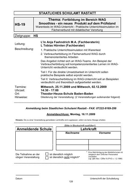 Anmeldende Schule Lehrkraft