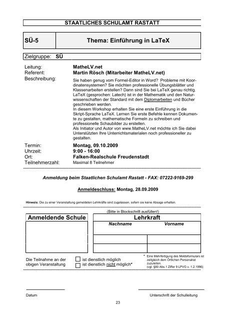 Anmeldende Schule Lehrkraft