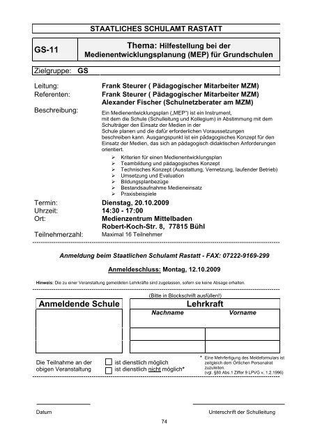 Anmeldende Schule Lehrkraft