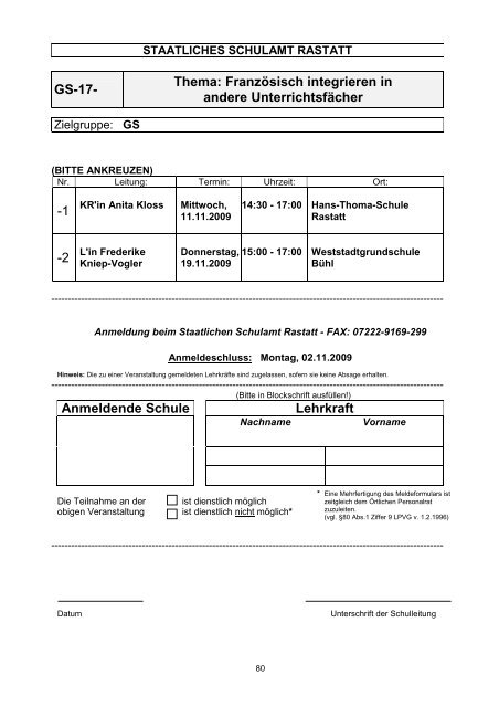 Anmeldende Schule Lehrkraft