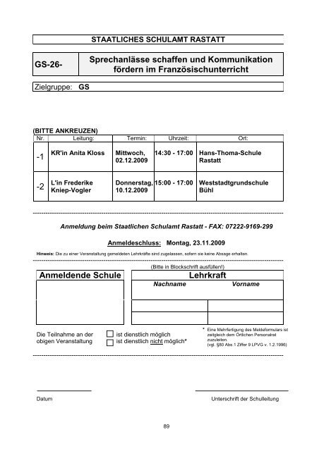 Anmeldende Schule Lehrkraft