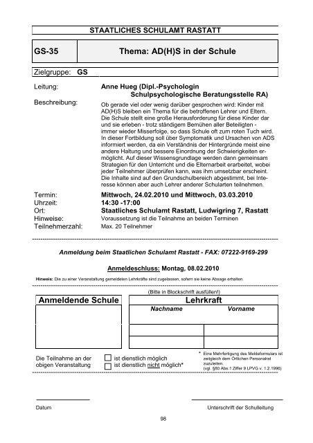 Anmeldende Schule Lehrkraft