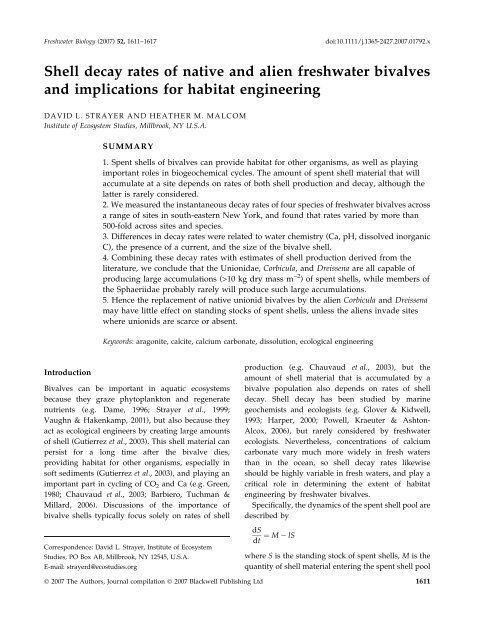 Shell decay rates of native and alien freshwater bivalves and ...