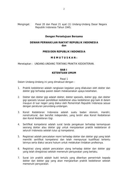 UU 29 tahun 2004 tentang Praktik Kedokteran - Dikti