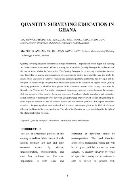 quantity surveying education in ghana - International Cost
