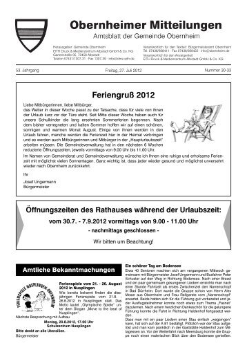 Feriengruß 2012 - Gemeinde Obernheim
