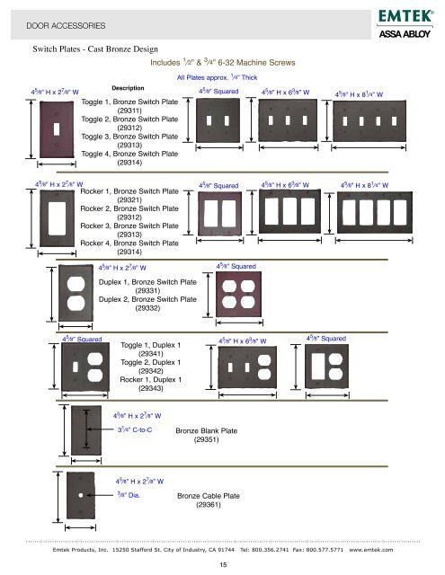 Door Accessories Dimensions/Specifications - Emtek