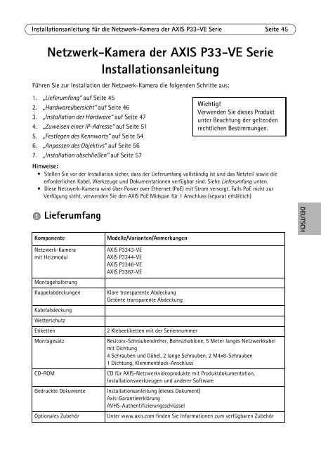 Axis P3367-VE Installation Guide - Use-IP