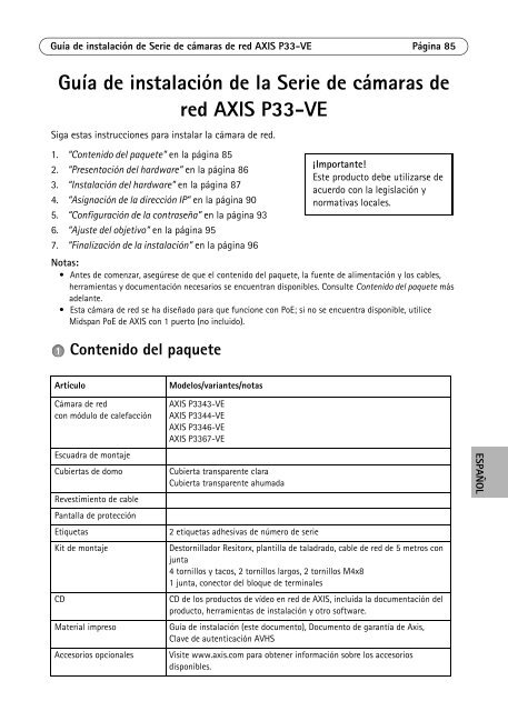 Axis P3367-VE Installation Guide - Use-IP