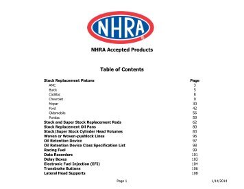 NHRA Accepted Products Table of Contents - NHRA.com