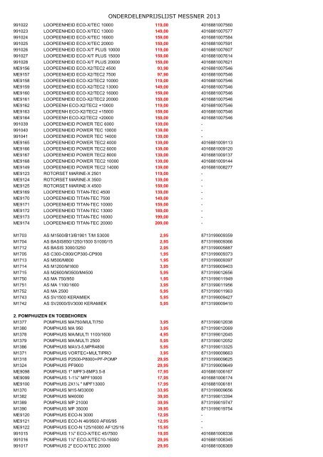 Messner onderdelen consument 2013