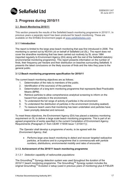 Annual Report for 2010/11 and Forward Programme - Sellafield Ltd