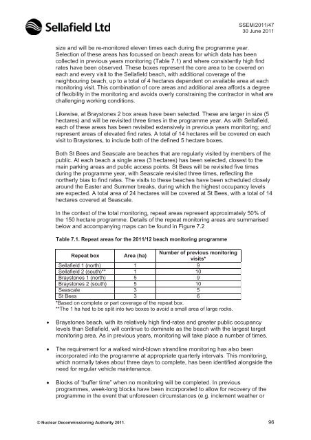 Annual Report for 2010/11 and Forward Programme - Sellafield Ltd