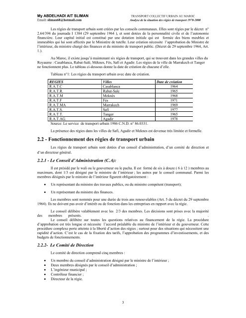 Transport collectif urbain au Maroc, analyse de la ... - Euromedina