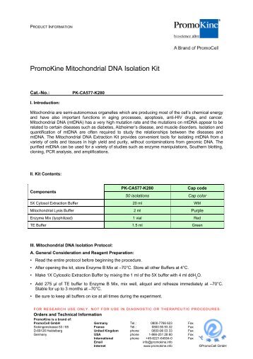 PromoKine Mitochondrial DNA Isolation Kit