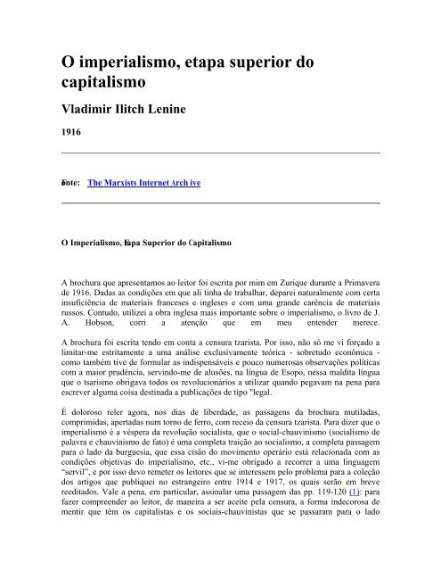 O imperialismo, etapa superior do capitalismo - Livros GrÃ¡tis