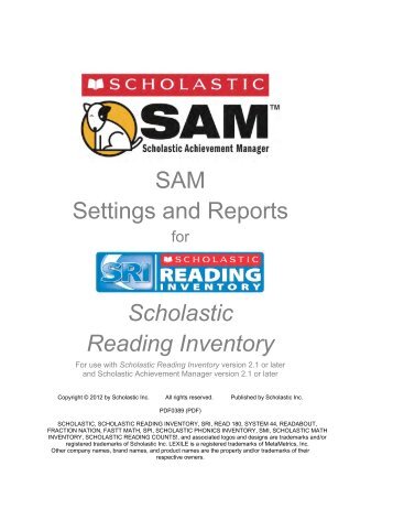 SAM Settings and Reports Scholastic Reading Inventory