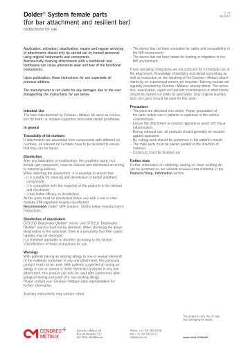 Dolder® System female parts (for bar attachment ... - Cendres Métaux