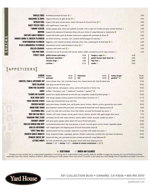 Food Menu Yard House Restaurants