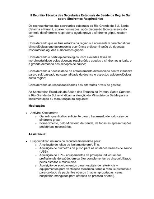Documento da gripe Estados do Sul - Secretaria Estadual da Saúde ...