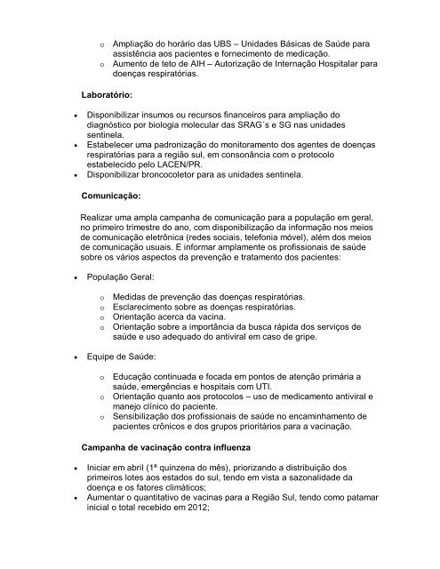 Documento da gripe Estados do Sul - Secretaria Estadual da Saúde ...