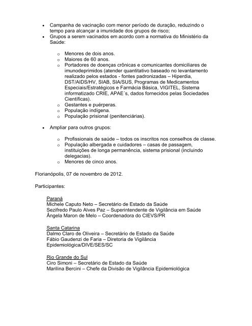 Documento da gripe Estados do Sul - Secretaria Estadual da Saúde ...