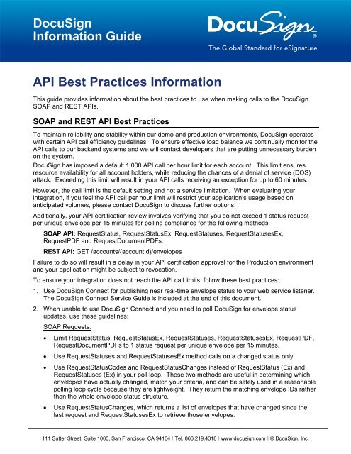 SOAP/REST API Best Practices Guide - DocuSign