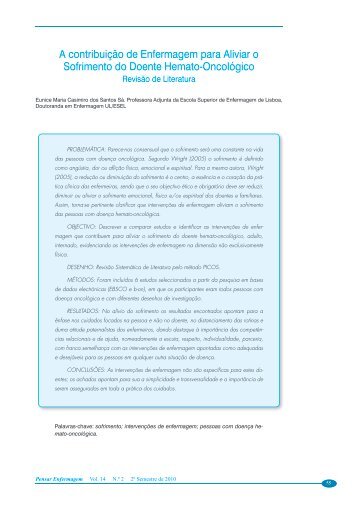 A contribuiÃ§Ã£o de Enfermagem para Aliviar o Sofrimento do Doente ...