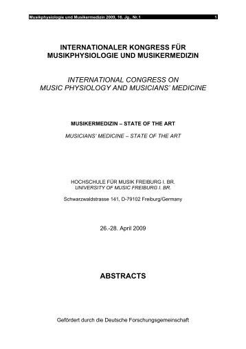 Musikermedizin âState of the Art - Freiburger Institut fÃ¼r ...