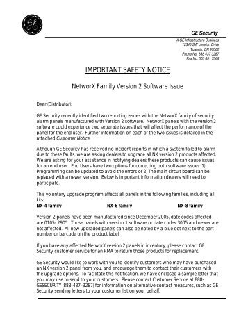 letter to distributor from GE NXv2.PDF - UTCFS Global Security ...